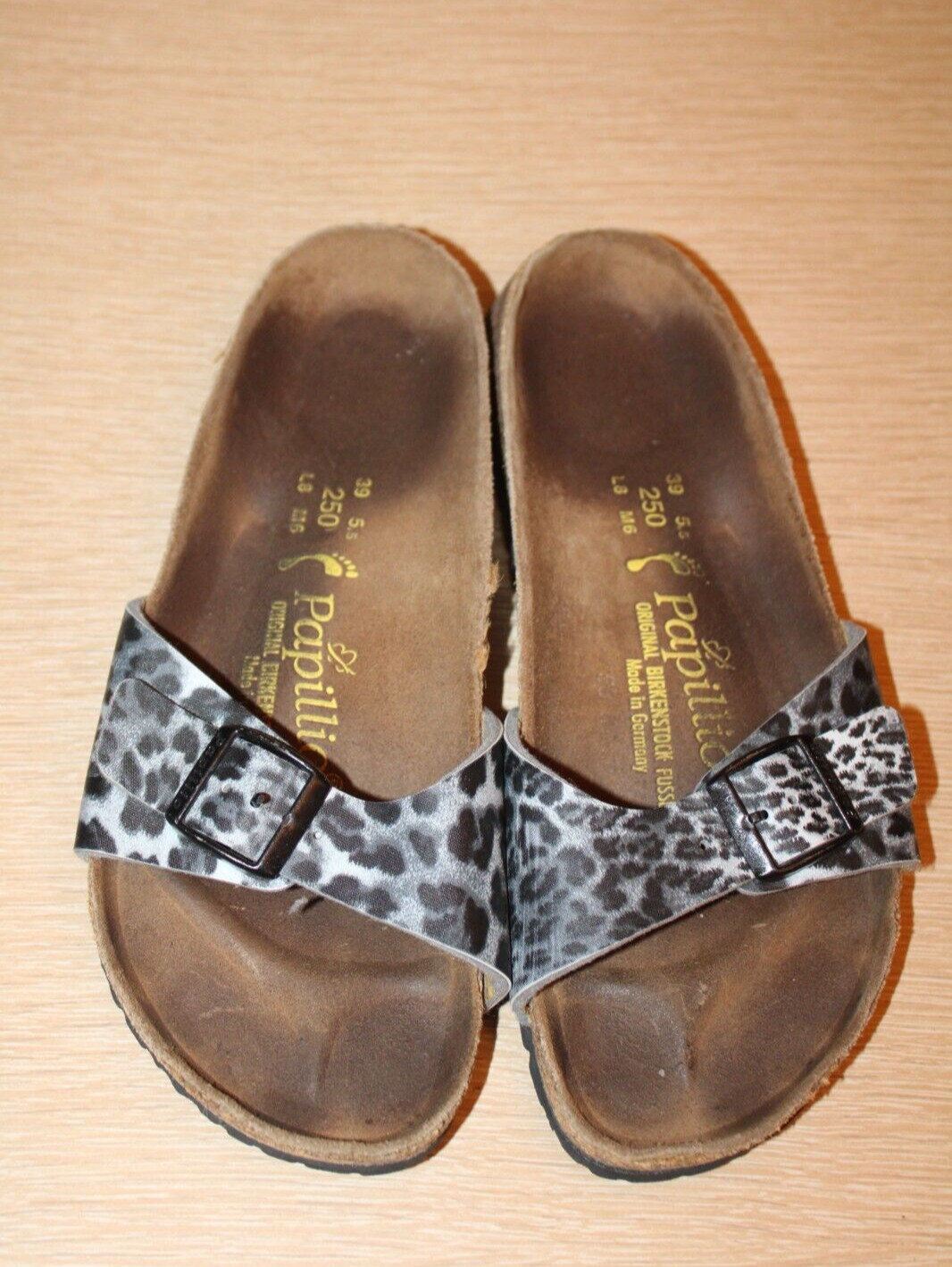 PAPILLIO by BIRKENSTOCK Madrid Black Leopard Slides Sandals Women’s US 8 EU 39