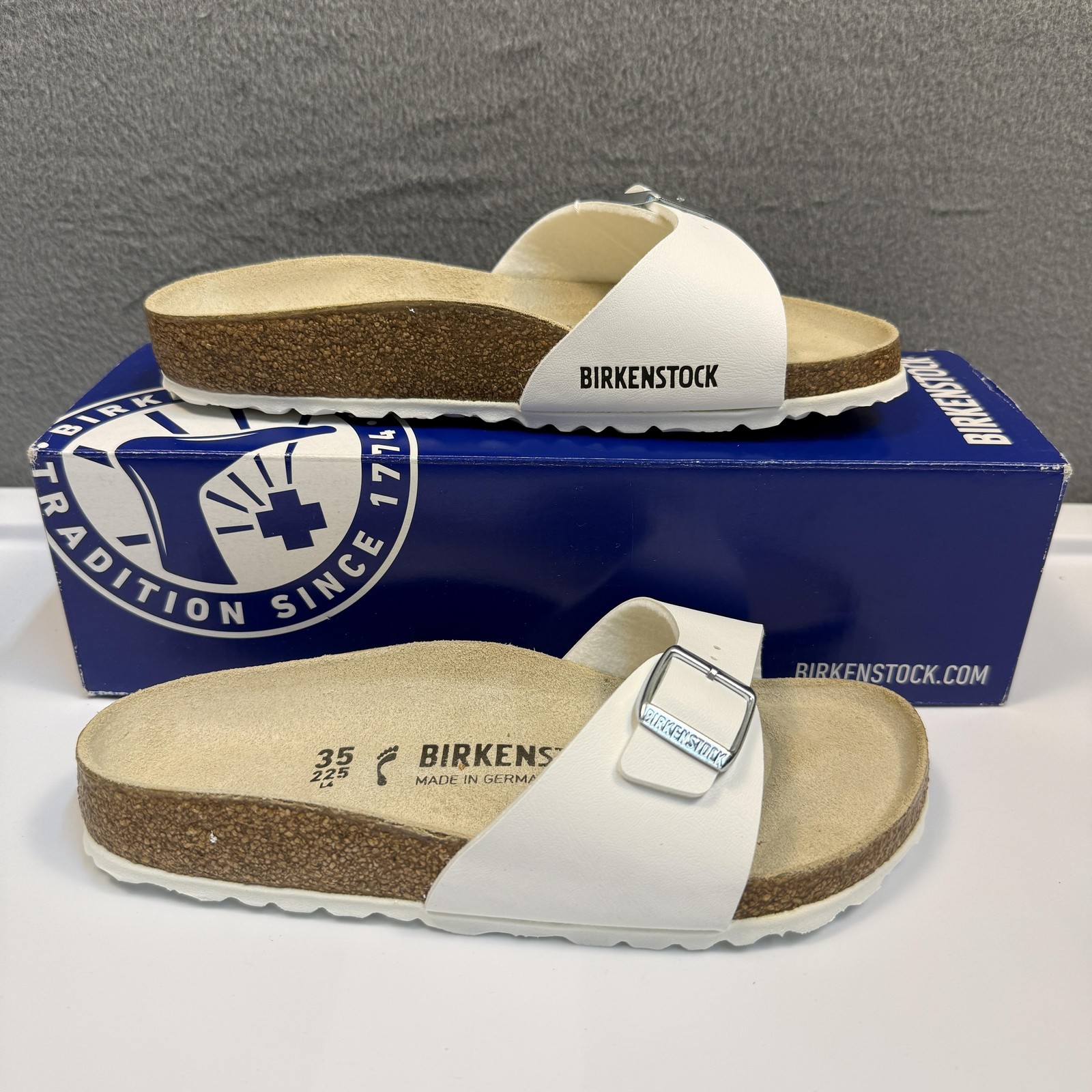 Birkenstock Madrid BS Sandals Womens Size 4 White Slide Cork Footbed Comfort