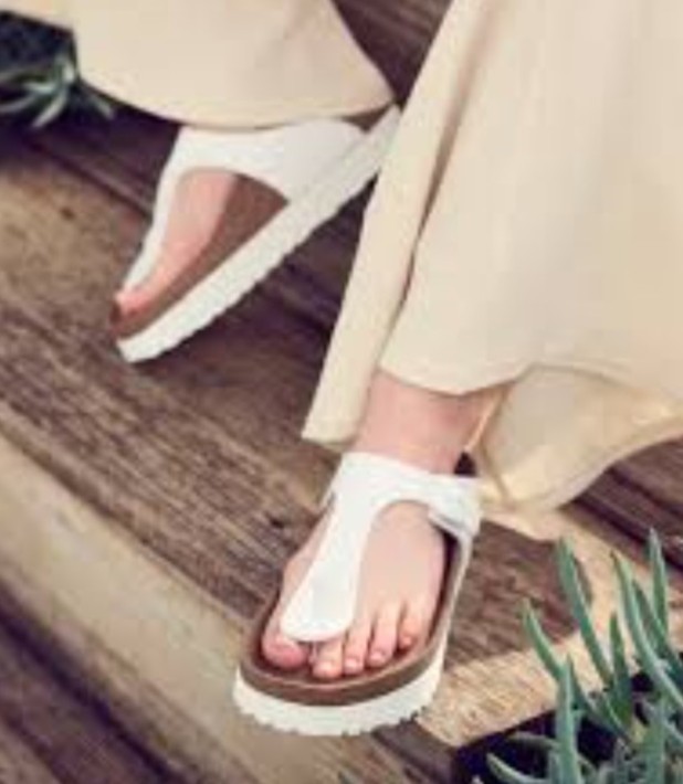 PapilliobyBirkenstock Gizeh Platform Sandals White Leather Cork Footbed Comfort