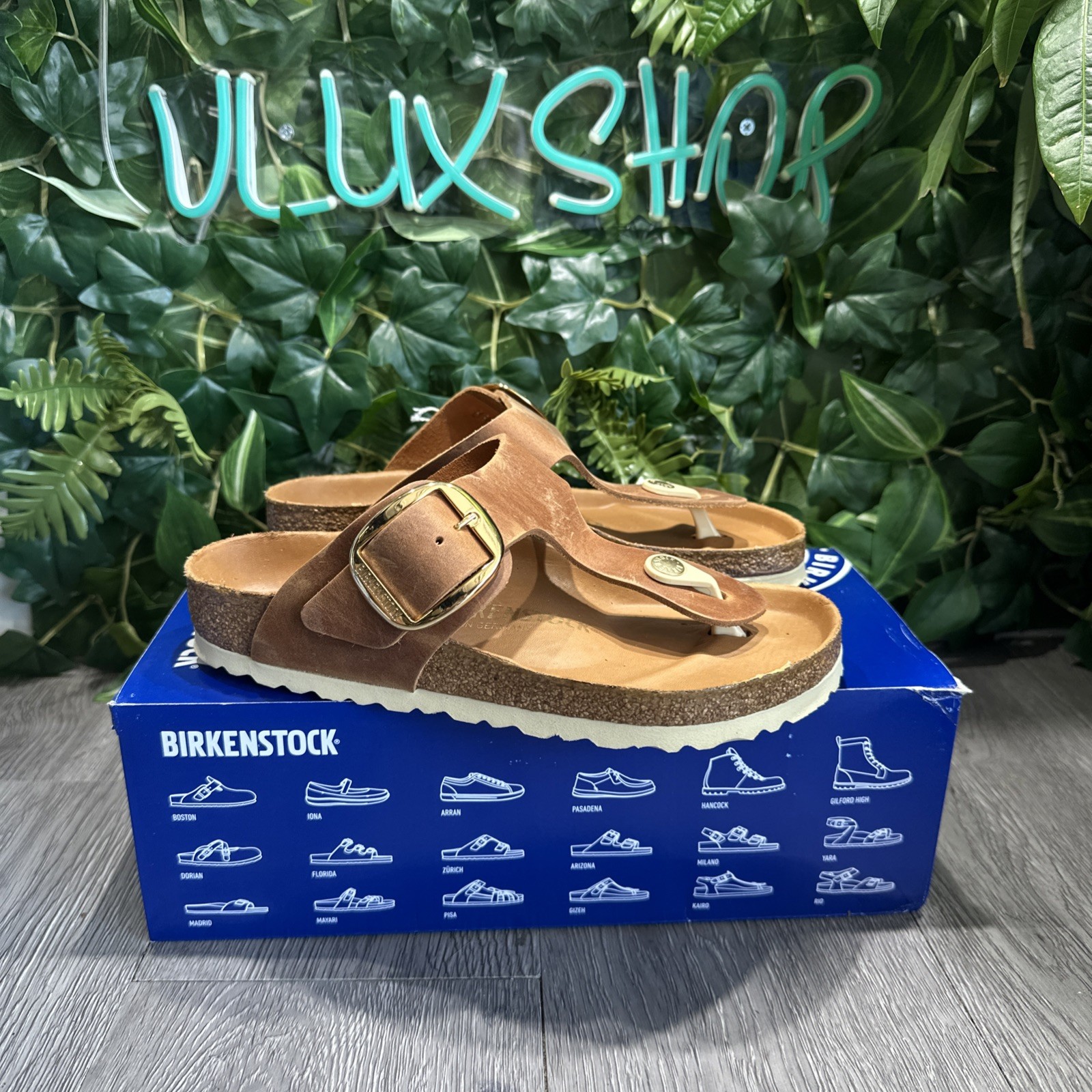 Birkenstock Gizeh Big Buckle Sandals Womens 36 Cognac Leather Strap Beach Summer