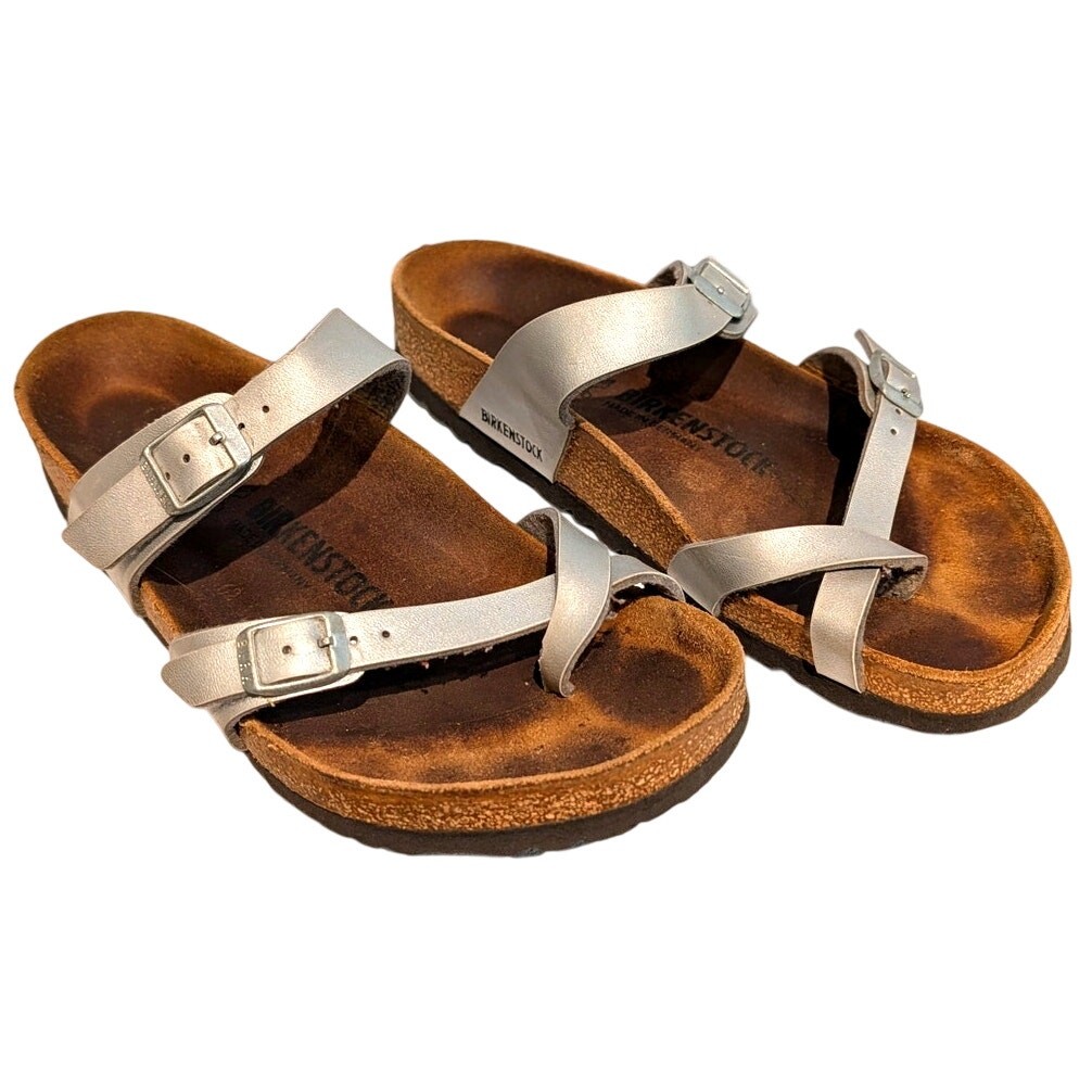 Birkenstock Mayari Sandal EU 39 US 8 -8.5 Silver Birko Flor Thong Toe Slide Boho
