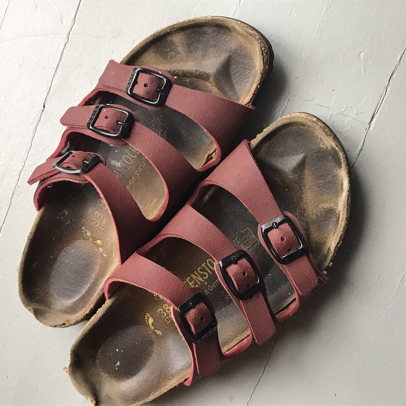 Birkenstock Florida Fresh 3 Strap Sandals Red Leather Size 38 L7 M5