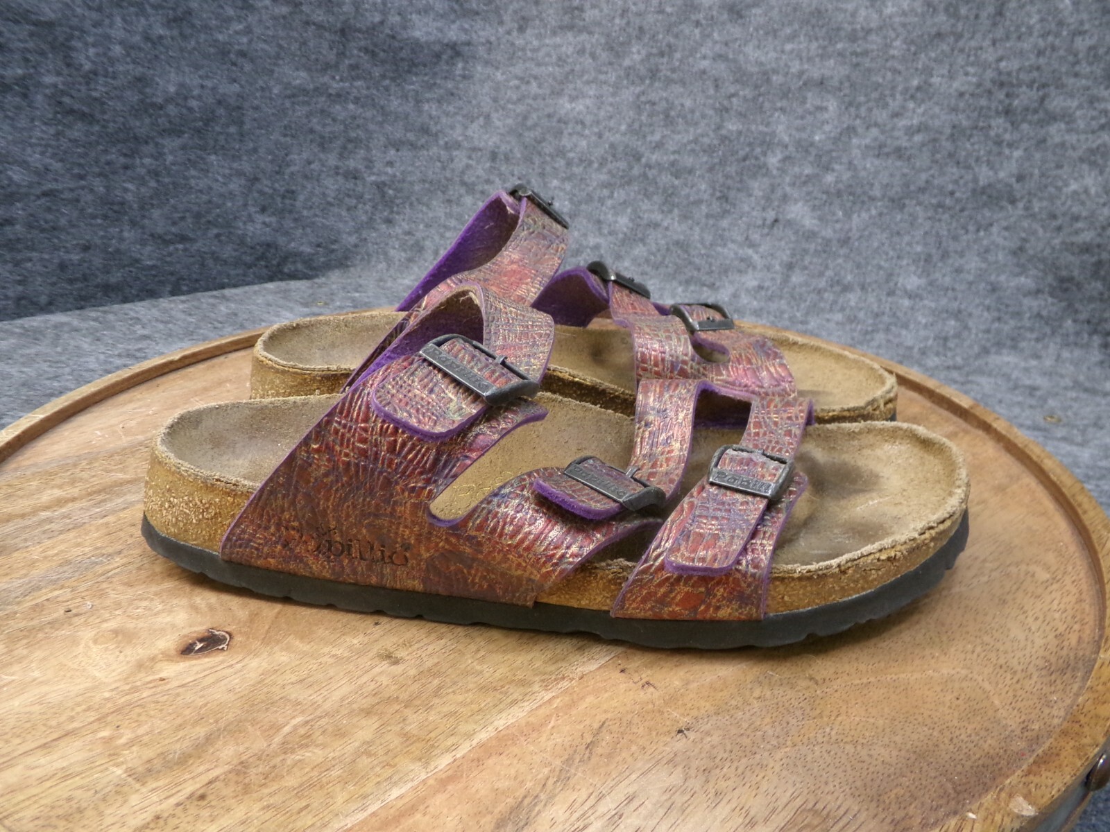 Birkenstock Papillio Orlando Purple Triple Strap Sandals Womens Size 38 US 7 Reg