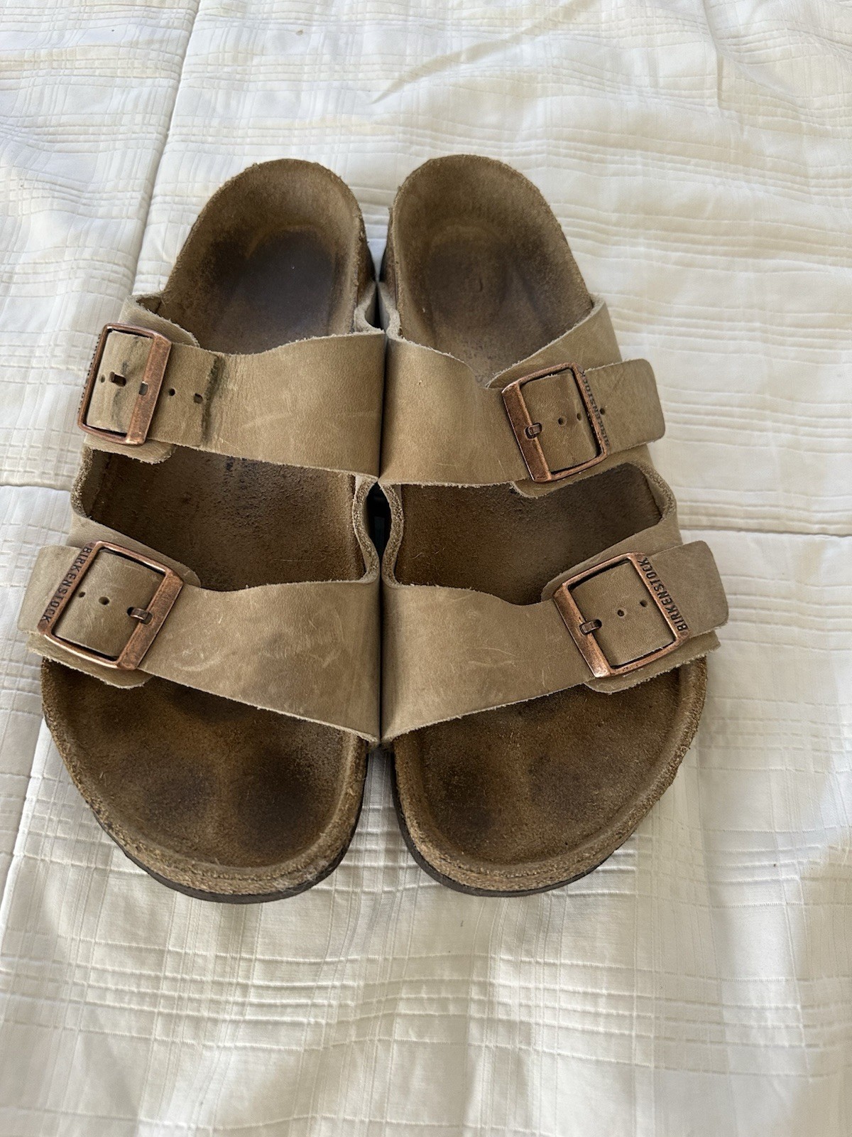 Birkenstock Arizona Beige Leather Men’s Two-Strap Sandals size 42