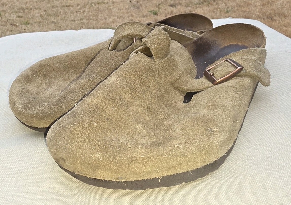 Birkenstock Boston Taupe Suede Clogs Soft Footbed Mules