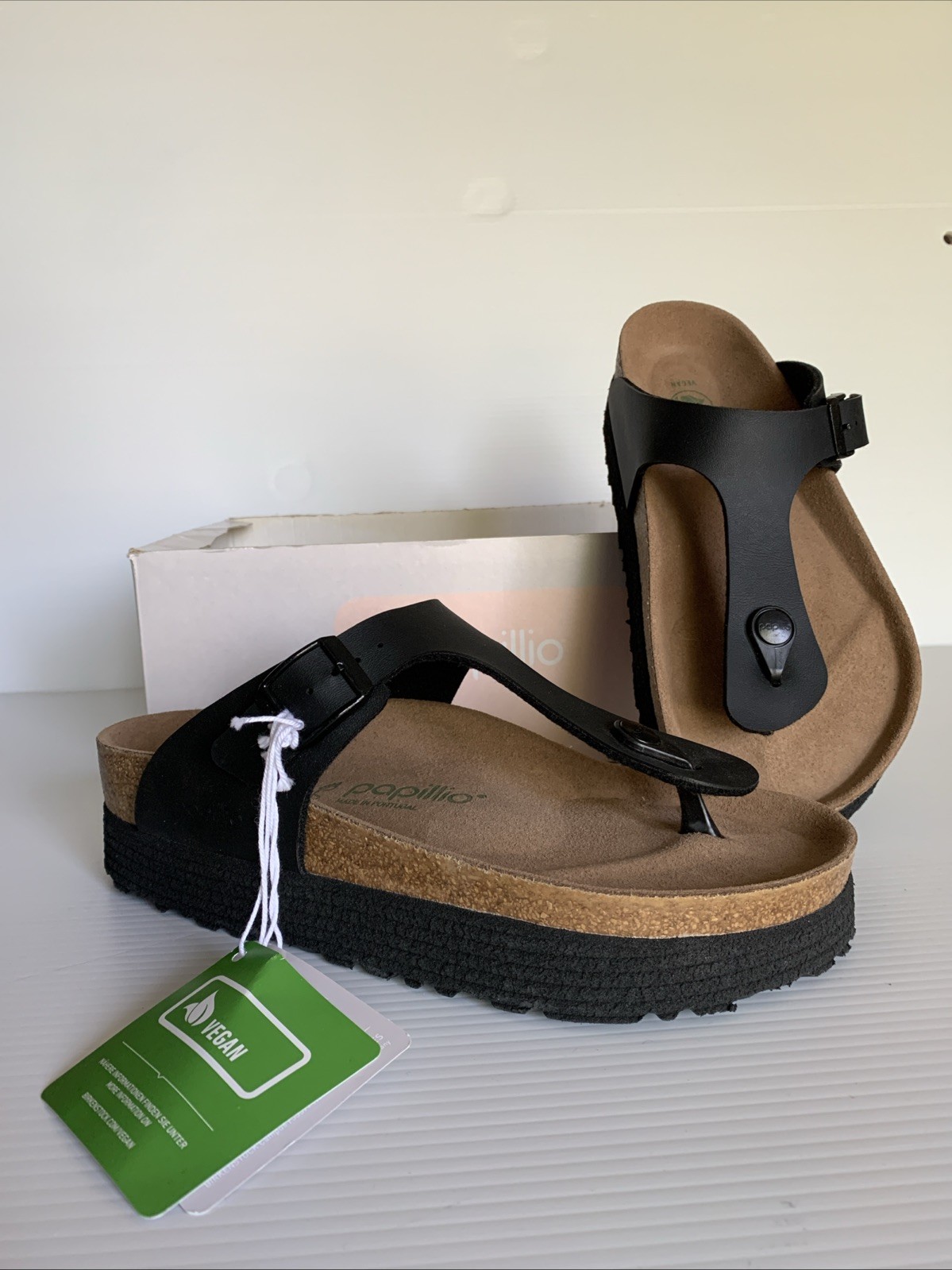 BIRKENSTOCK Gizeh Grooved Black Birko Flor VEGAN Thong Sandal US 6