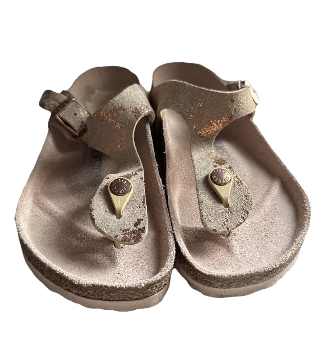 Birkenstock Gizeh Vintage Metallic Rose Copper Suede Size 38 Used Once