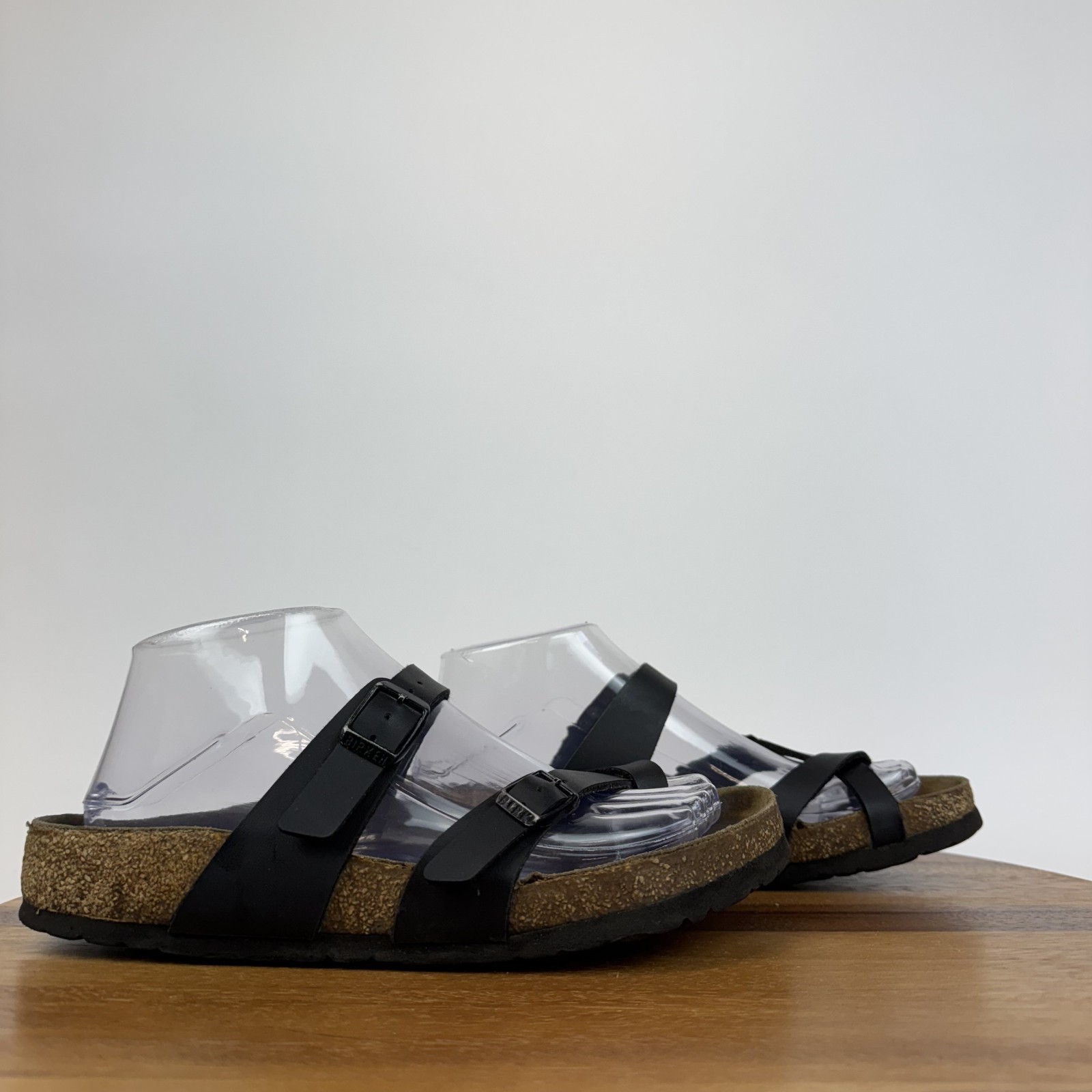 Womens Birkenstock Mayari Black Leather Comfort Slides Sandals Size EU 38 Wide