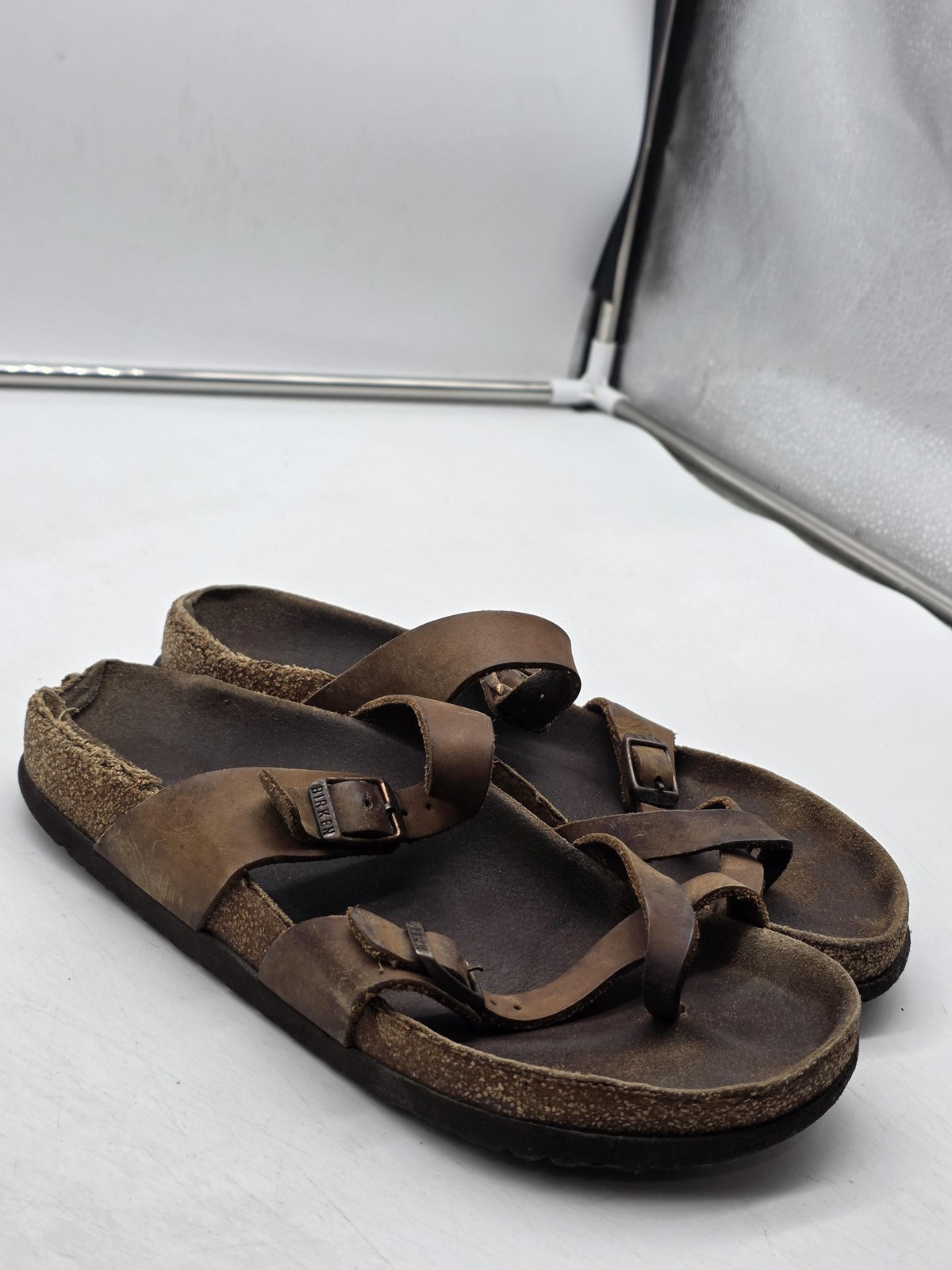 Birkenstock Mayari Sandal Women 37 Brown Leather Strap Toe Loop Comfort Footbed