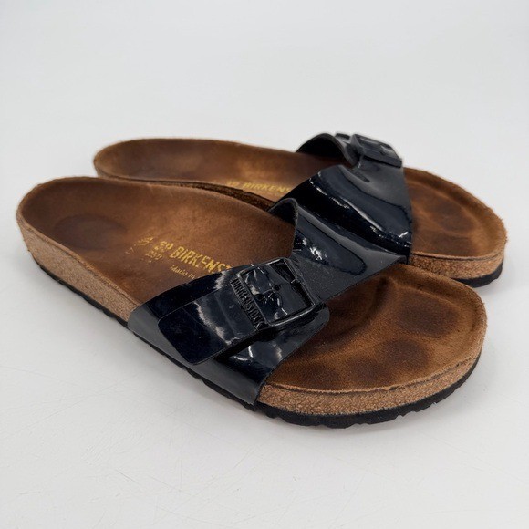 Birkenstock Madrid Black Patent Birko Flo Comfort Sandals 39