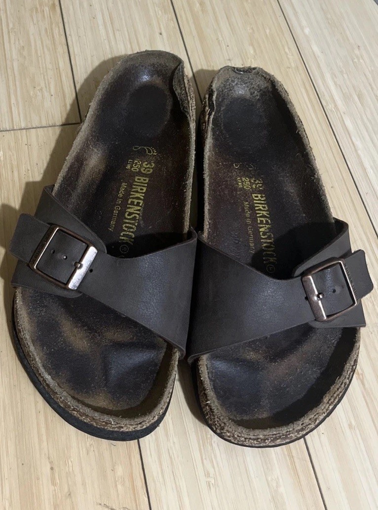 Birkenstock Madrid  Brown Leather Sandals with Adjustable Buckles 39