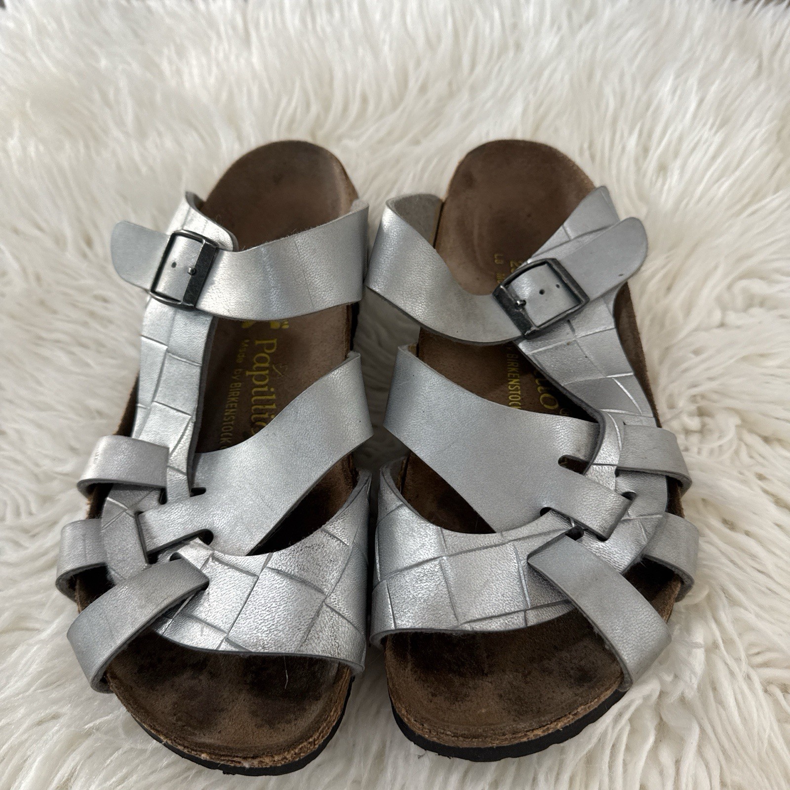Birkenstock Papillio Metallic Silver Strappy Sandals Size 39