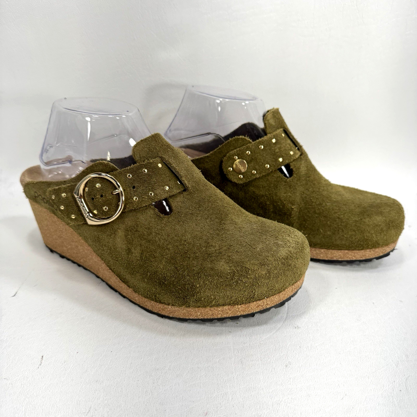 Birkenstock Papillio Fanny Ring Buckle Pine Green Suede Narrow Wedge US Size 10