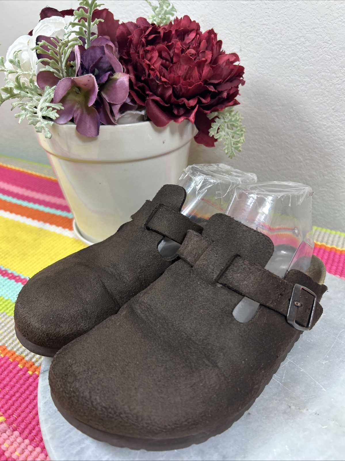 Birkenstock Boston Brown Suede Clogs Slide Buckle Shoe Women’s Size EU 37 US 6 M