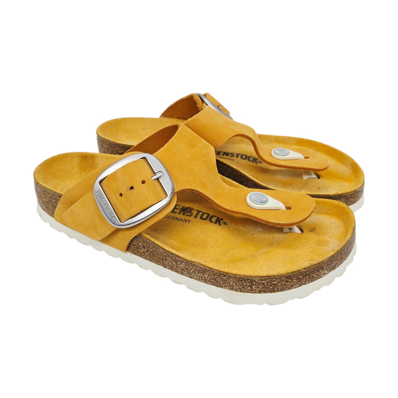 Birkenstock Sandals Womens 5 (36) Gizeh Big Buckle Nubuck Leather Apricot