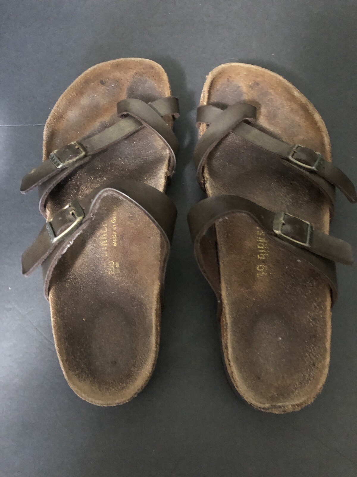 Birkenstock Mayari Size 39? Sandals Brown Faux Leather..NOTE:Flaws See Pics..