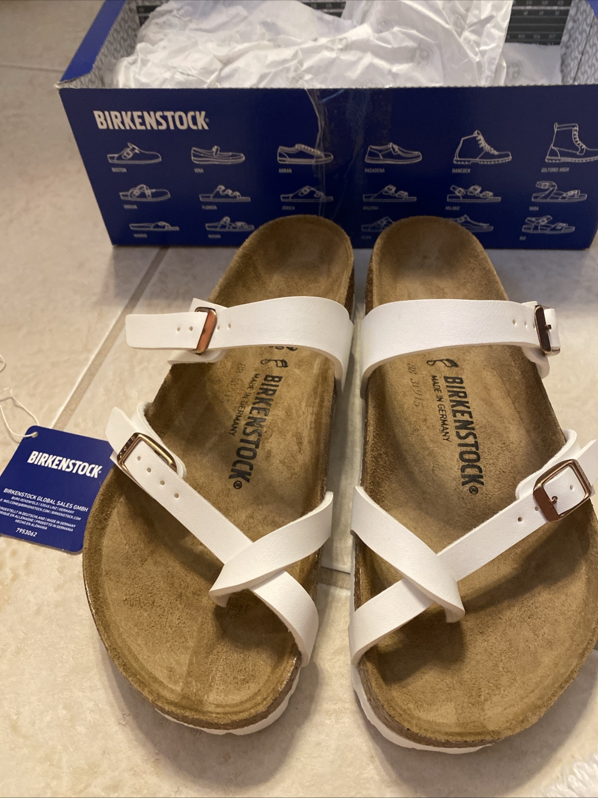 Birkenstock New with Box Mayari White Birko Flor Regular Width US 8 Euro 39