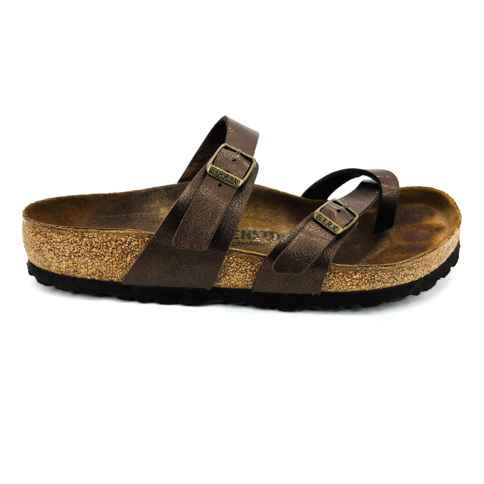 Womens 6 37 Regular Birkenstock Mayari Brown Birkoflor Toe Loop Slide Sandals
