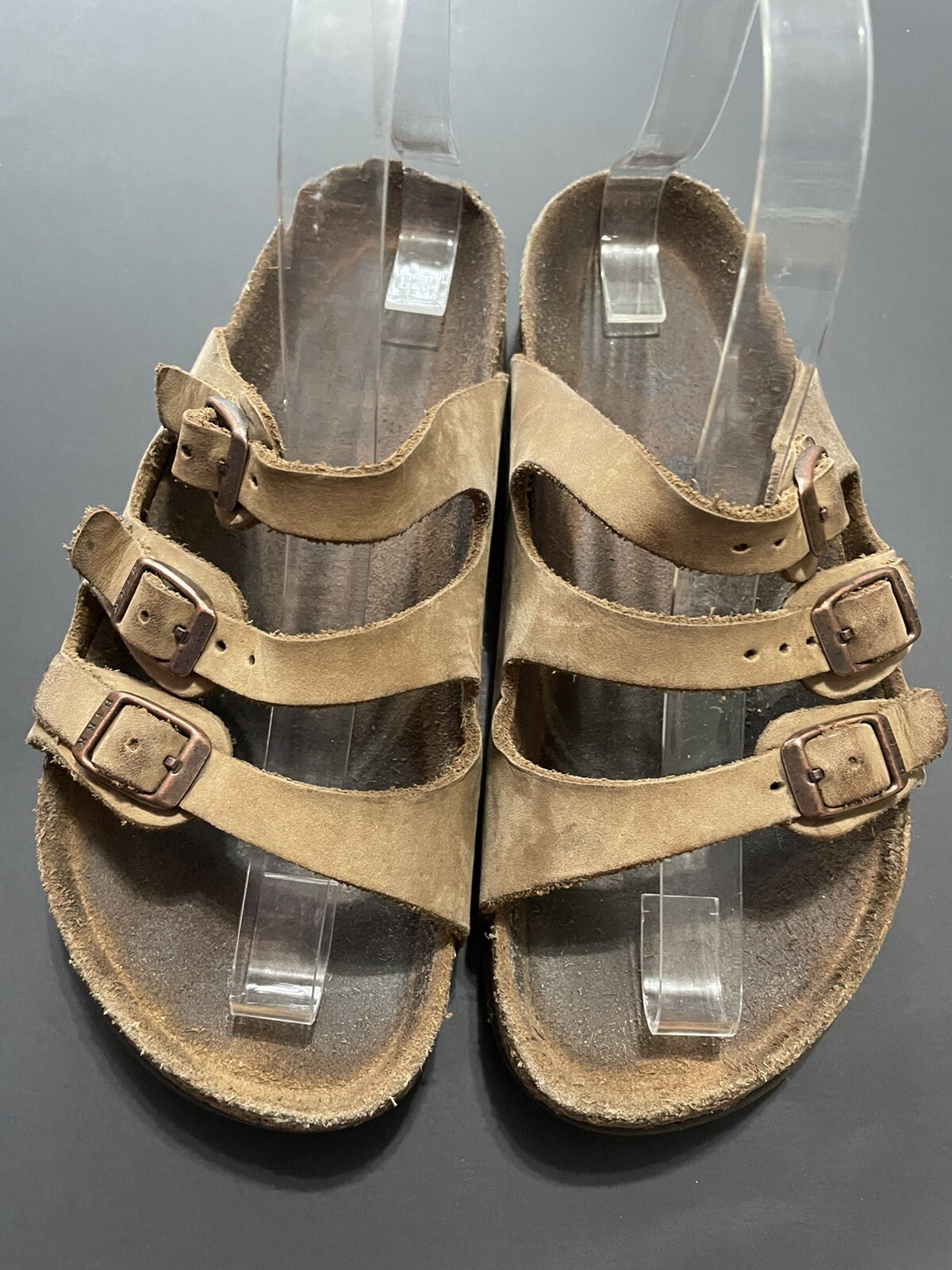 BIRKENSTOCK FLORIDA BEIGE/ BROWN LEATHER LADIES SANDALS SIZE 36 SIZE 6/7