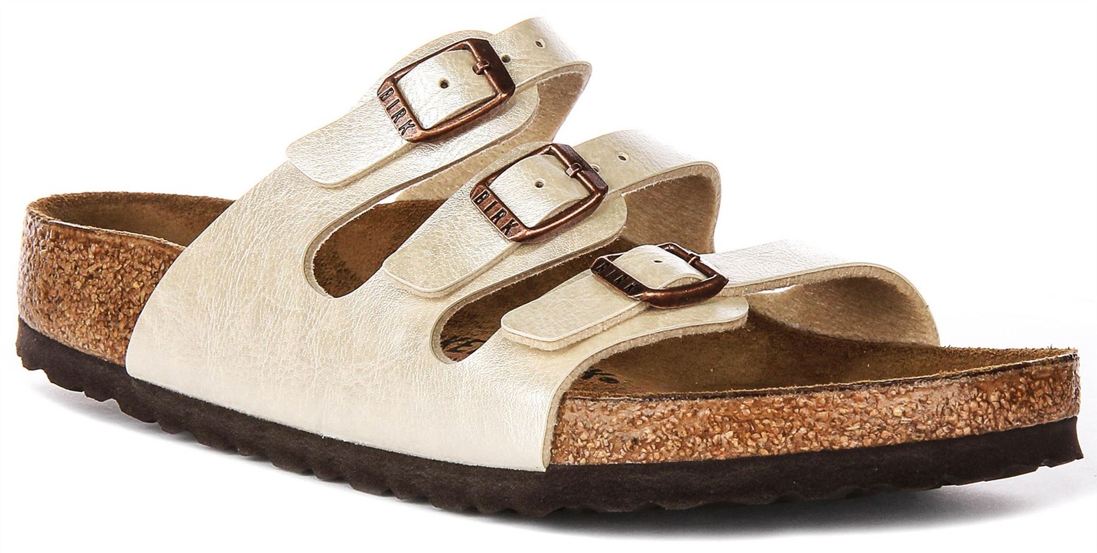Birkenstock Florida Bs 3 Buckle Birko Flor Womens Sandal Pearl White US 7- 12