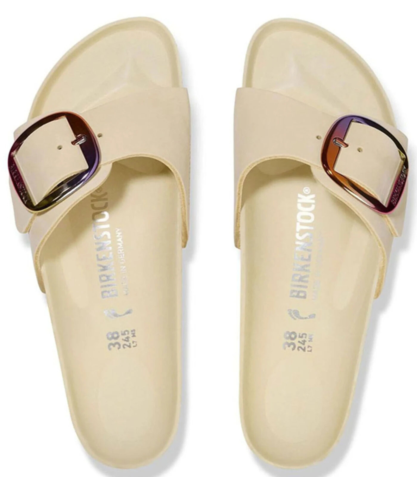 Birkenstock Madrid Big Buckle iridescent sandals ecru leather EU 38 medium