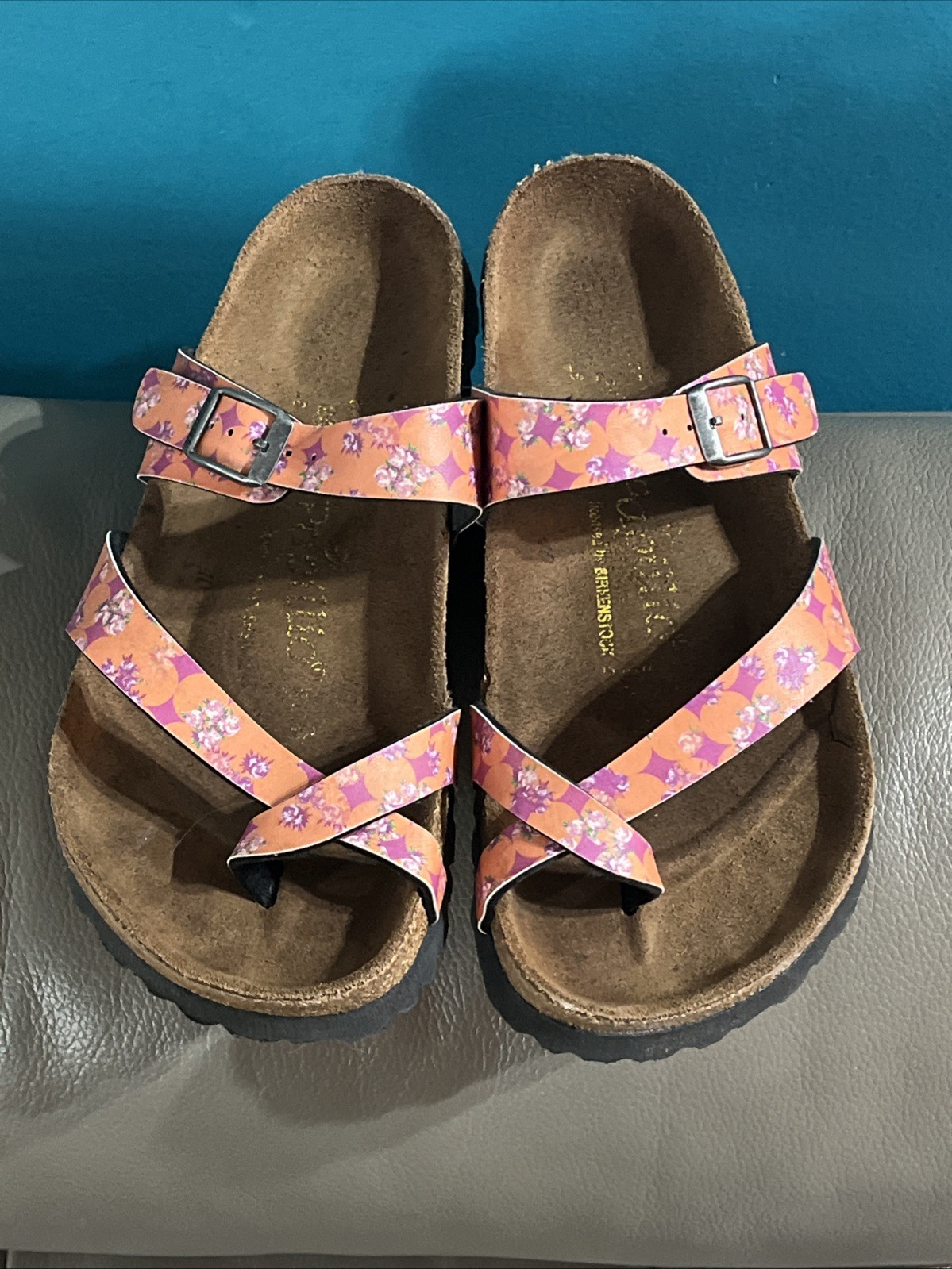 Birkenstock Papillio Womens Tabora Flat Sandals Tendril Brown Gold Size 37