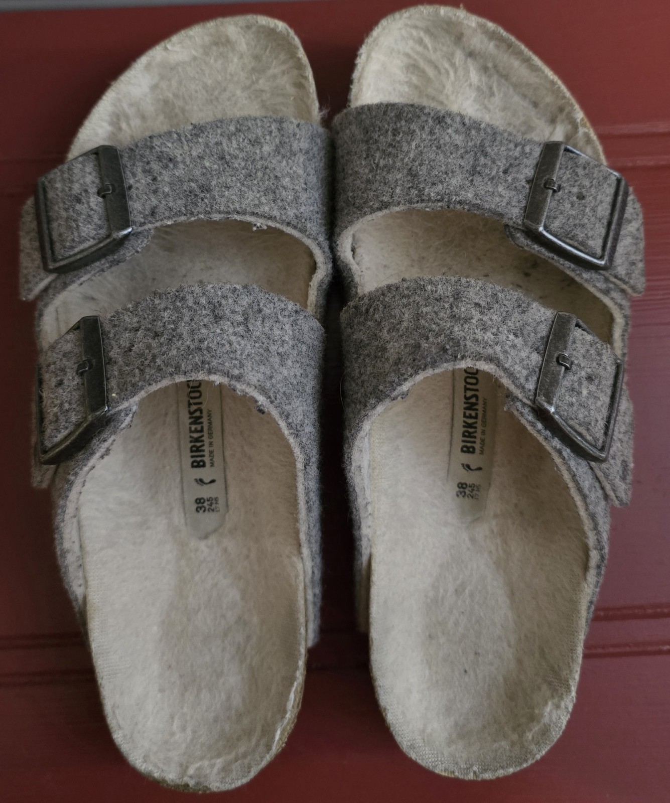Womens Birkenstock Arizona Rivet Light Gray Shearling Wool Size 8 EU 38