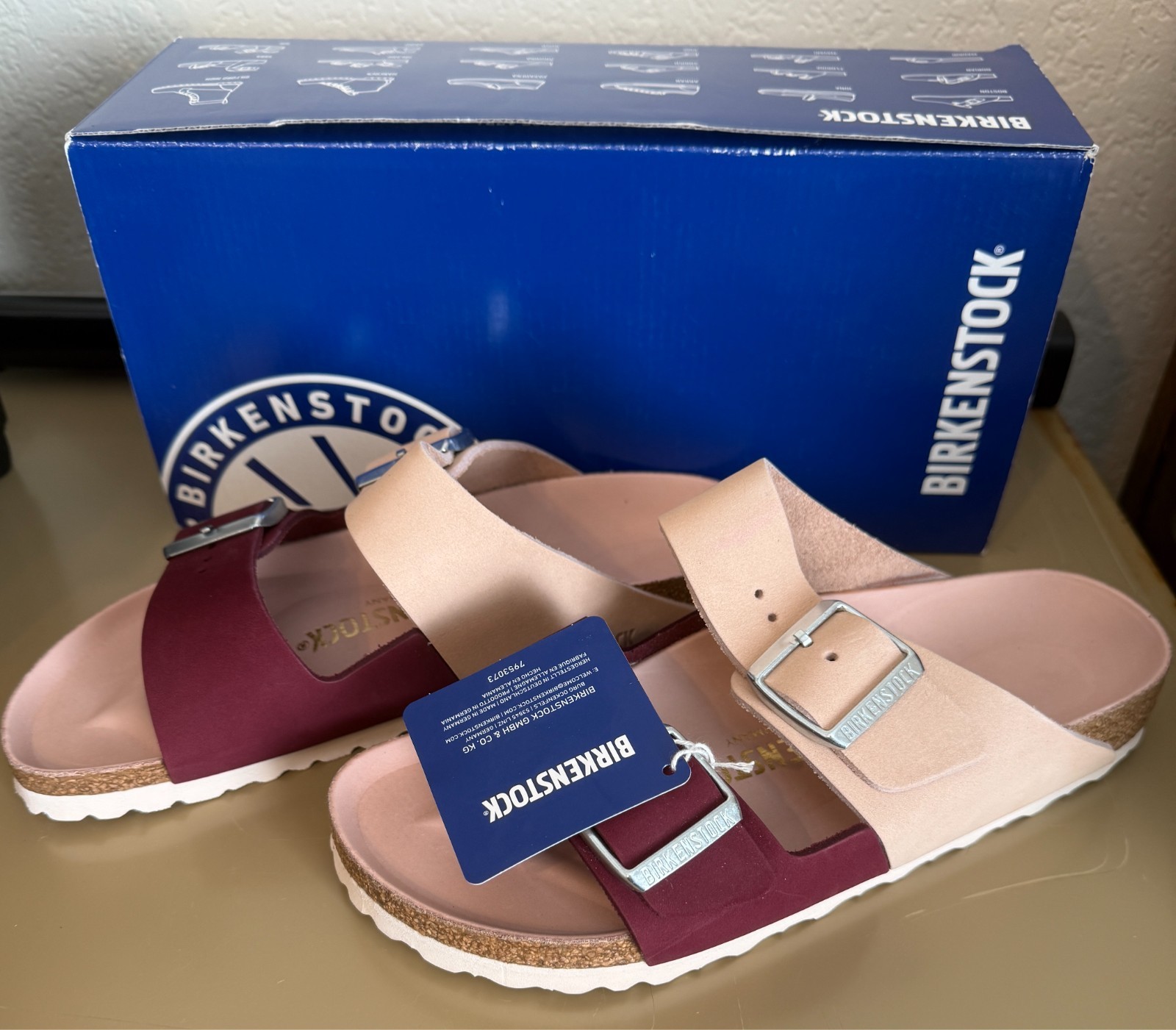NWT Birkenstock Arizona Split Sandal Maroon Leather Narrow Size 6 Eu 37 1020499