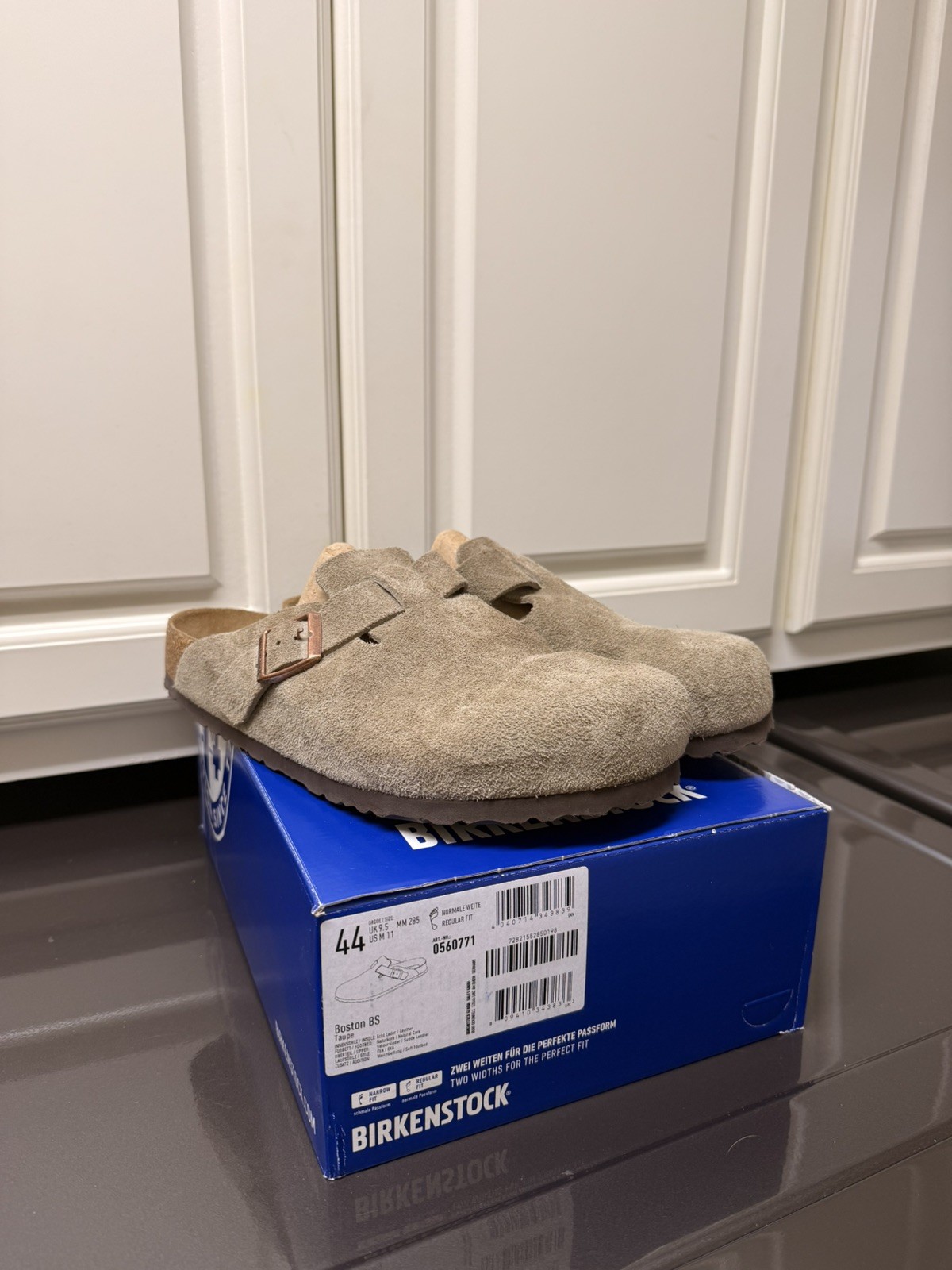 Birkenstock Boston Suede Leather Clogs Taupe, Size 11 US (EU 44)