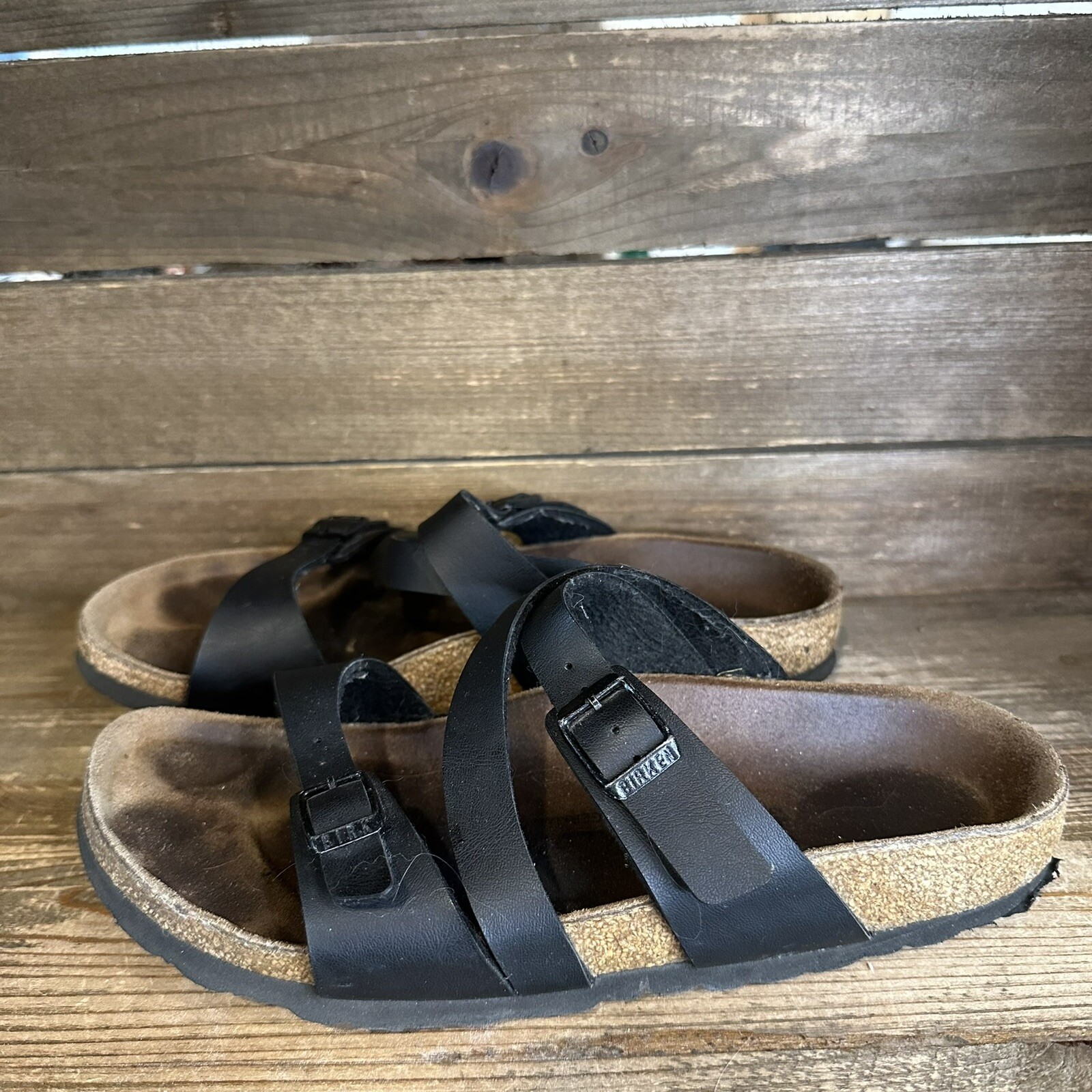 Womens Birkenstock Mayari Black Leather Casual Comfort Slides Sandals Size EU 38