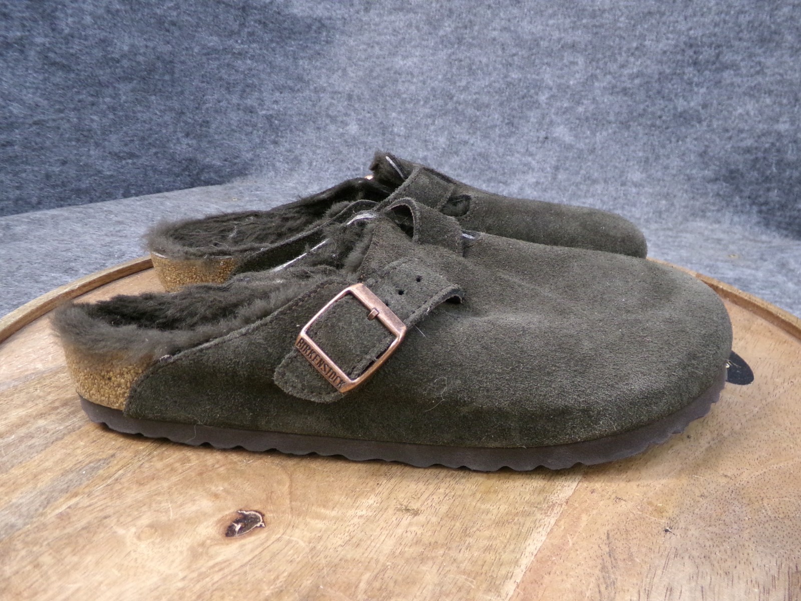 Birkenstock Boston Brown Suede Shearling Lined Clog Slip On Women Sz 39 US 8 Reg