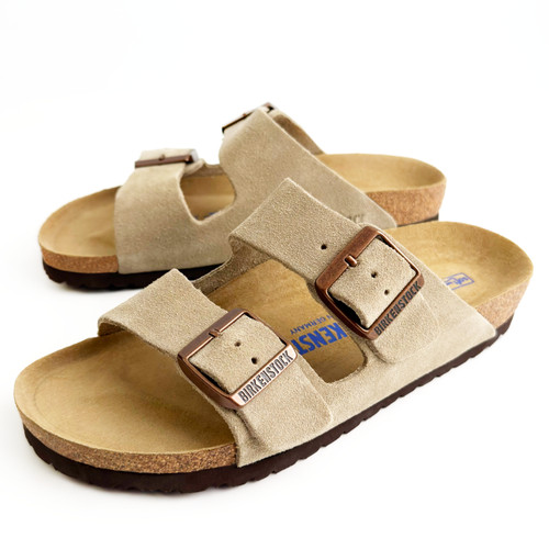 Birkenstock Arizona Taupe Suede Leather Casual Sandals, Women’s Size 8 Narrow