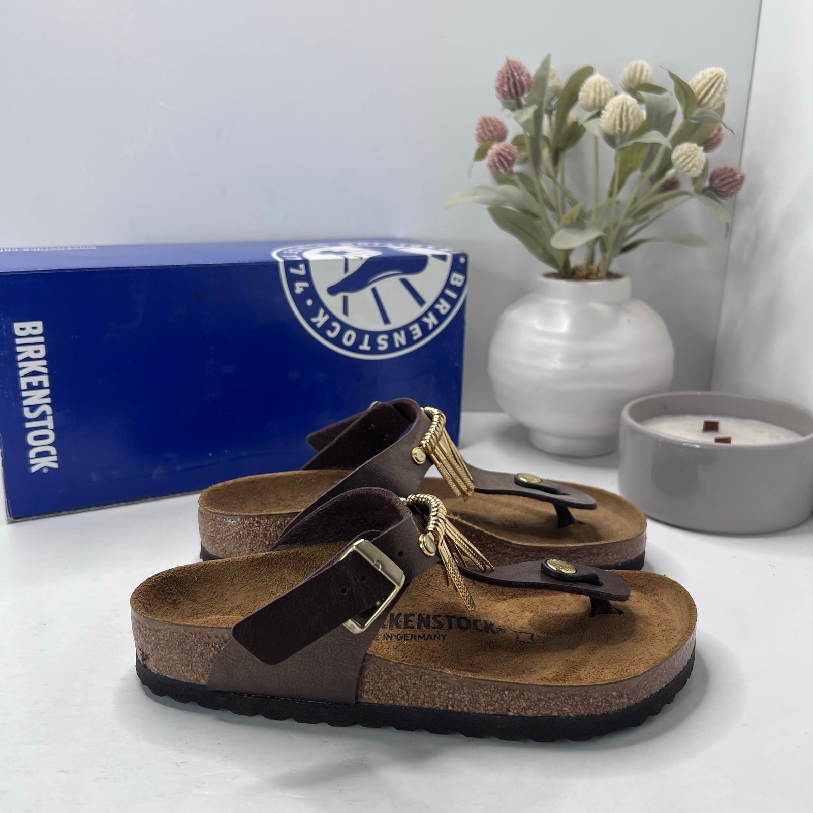 Birkenstock Gizeh Fringe Sandal Graceful Toffee Fringe Women 4 Regular Fit NWB