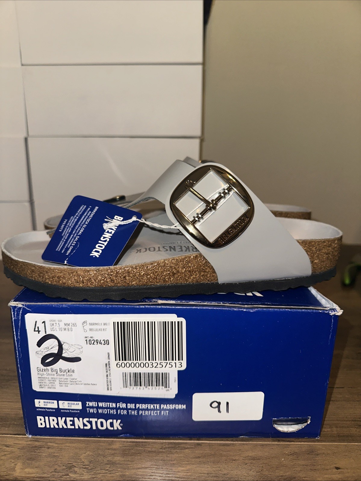 Birkenstock Gizeh High Shine Sandal with Big Buckle Size 41 New In Box