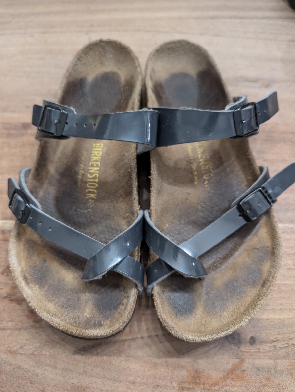 Birkis By BIRKENSTOCK pewter metallic Birko Flor Mayari Sandals Size 38