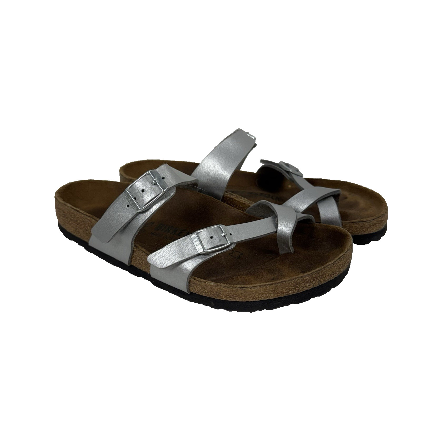 Birkenstock Mayari Metallic Silver Leather Slip On Sandlas Size 37 / US L 6