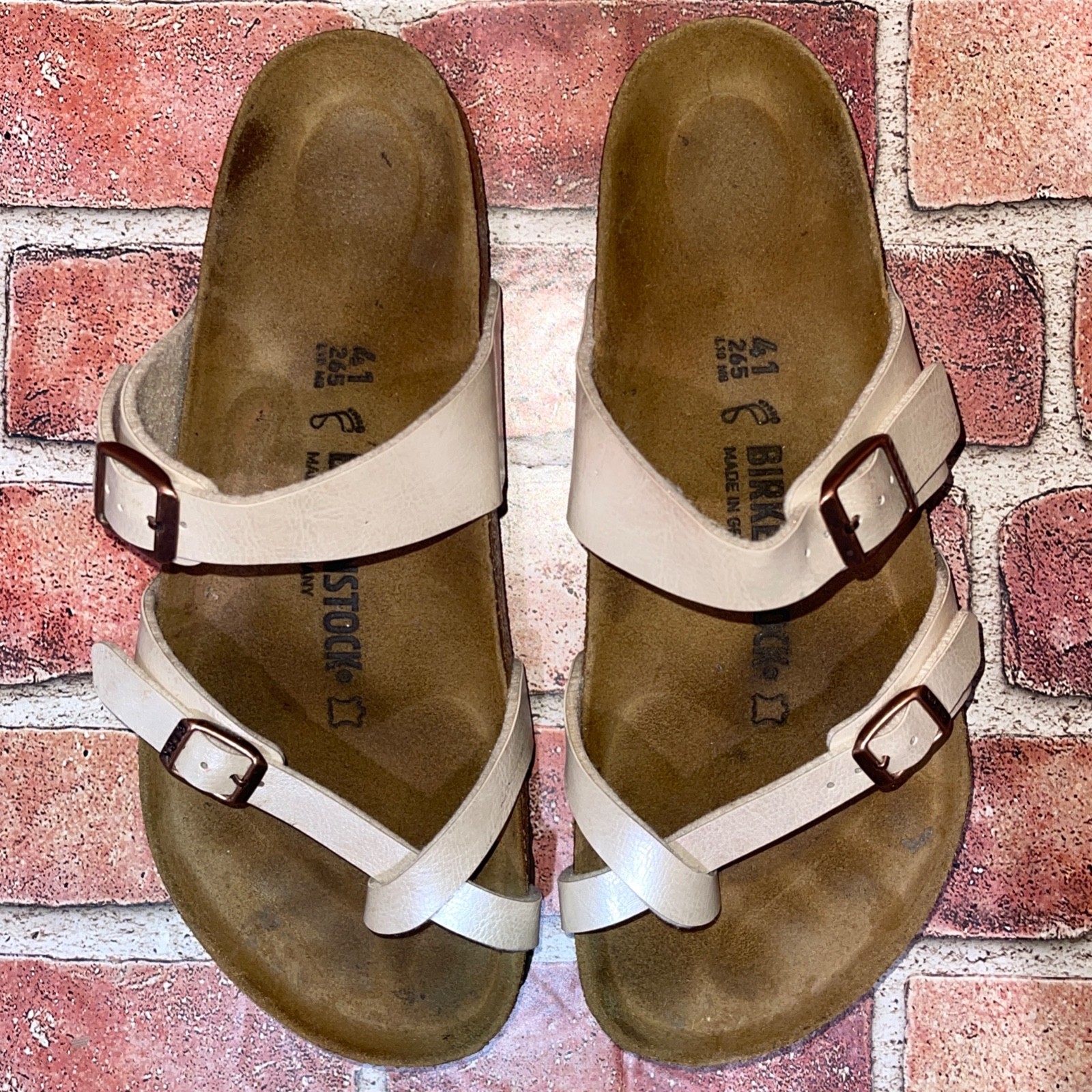 Pre-Owned Birkenstock Mayari Birko-Flor Graceful Pearl White Sandals Size 10