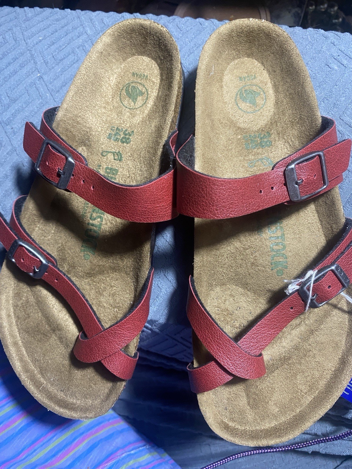 Birkenstock Mayari Red Vegan Leather Womens Sz 38 US 7 Cork Footbed Sandals NWT