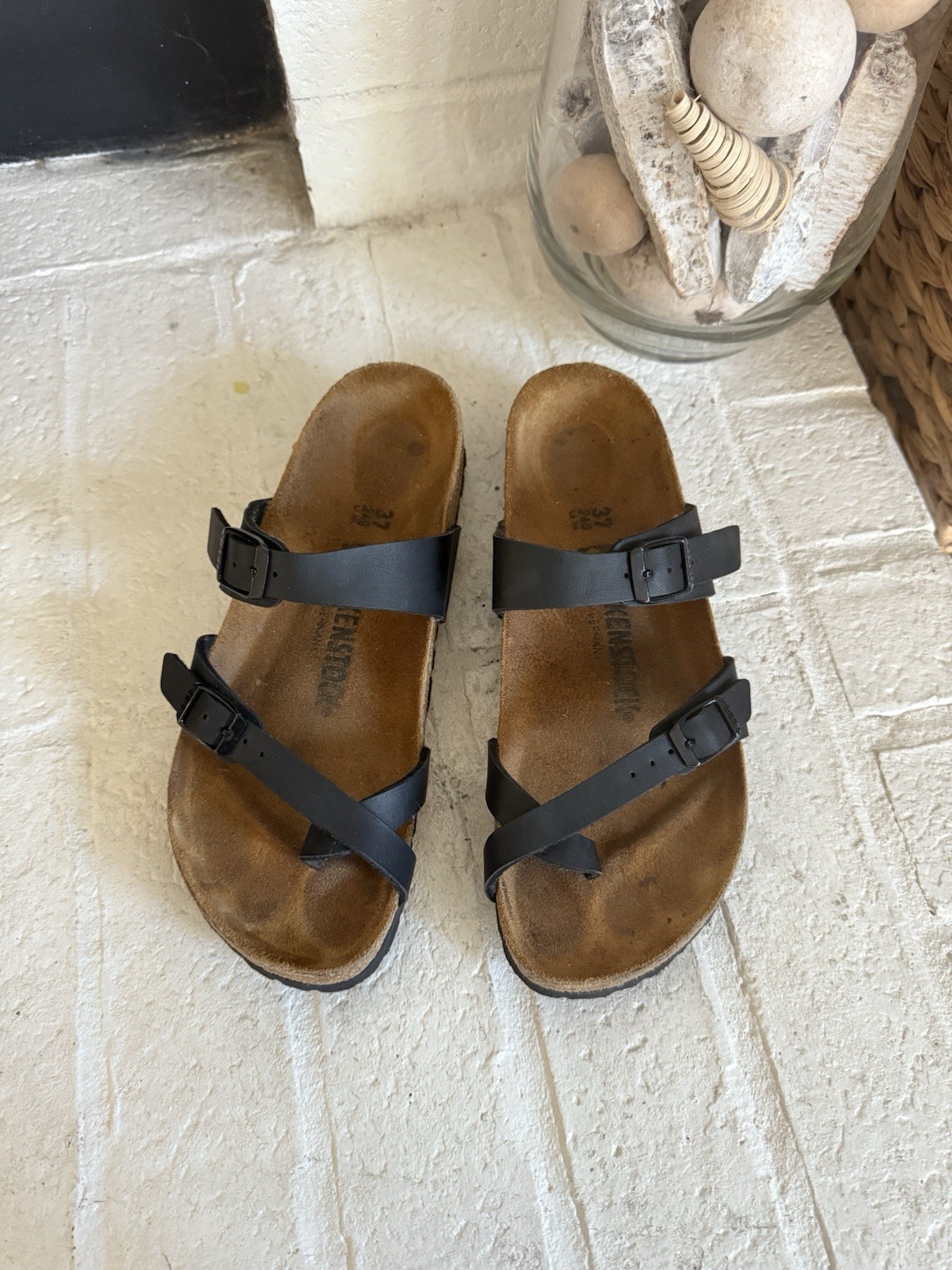 Birkenstock Mayari Leather Black Birks Sandals Size 6-6.5