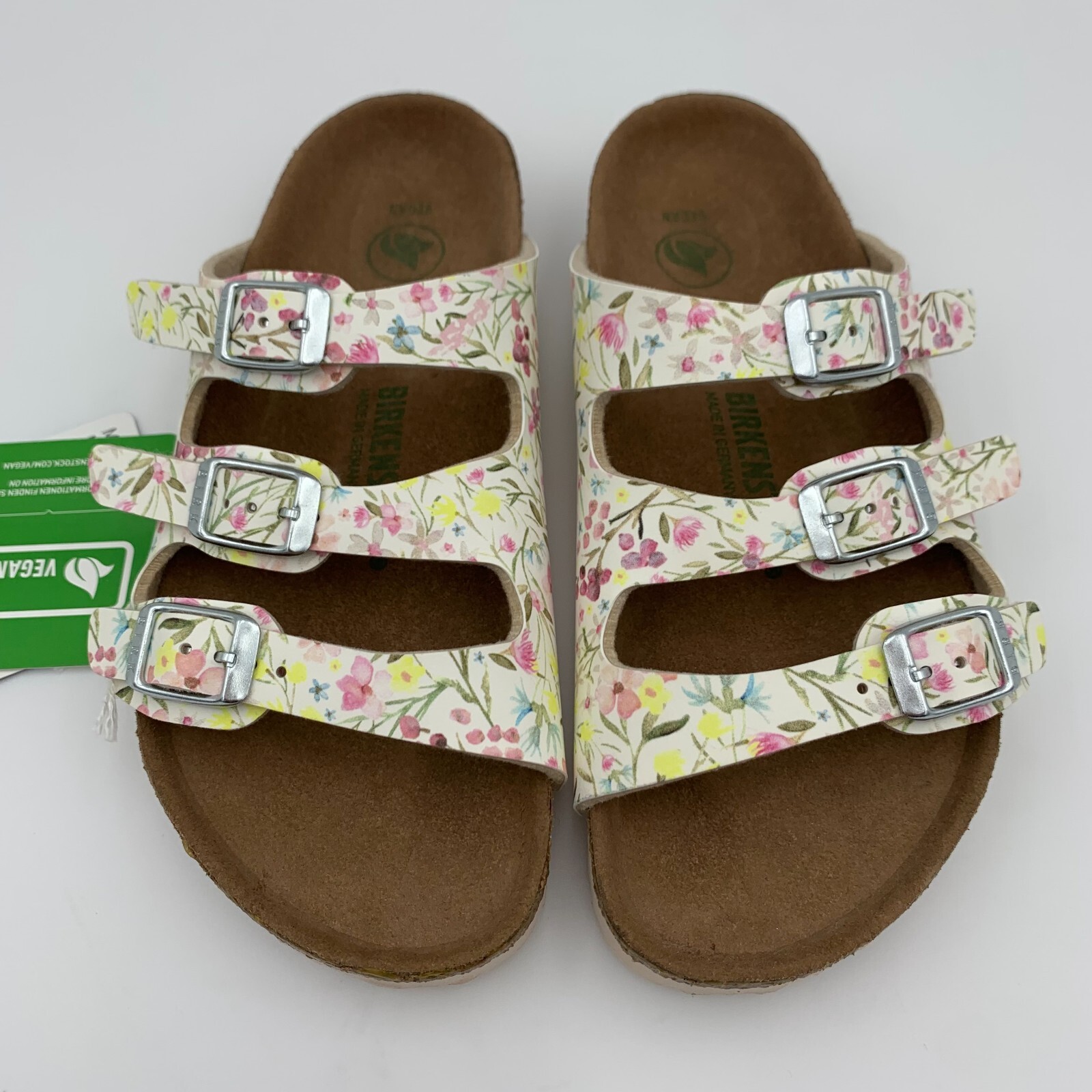 Birkenstock New w/o Box Florida Kids Watercolor Flower White BirkoFlor Reg Vegan