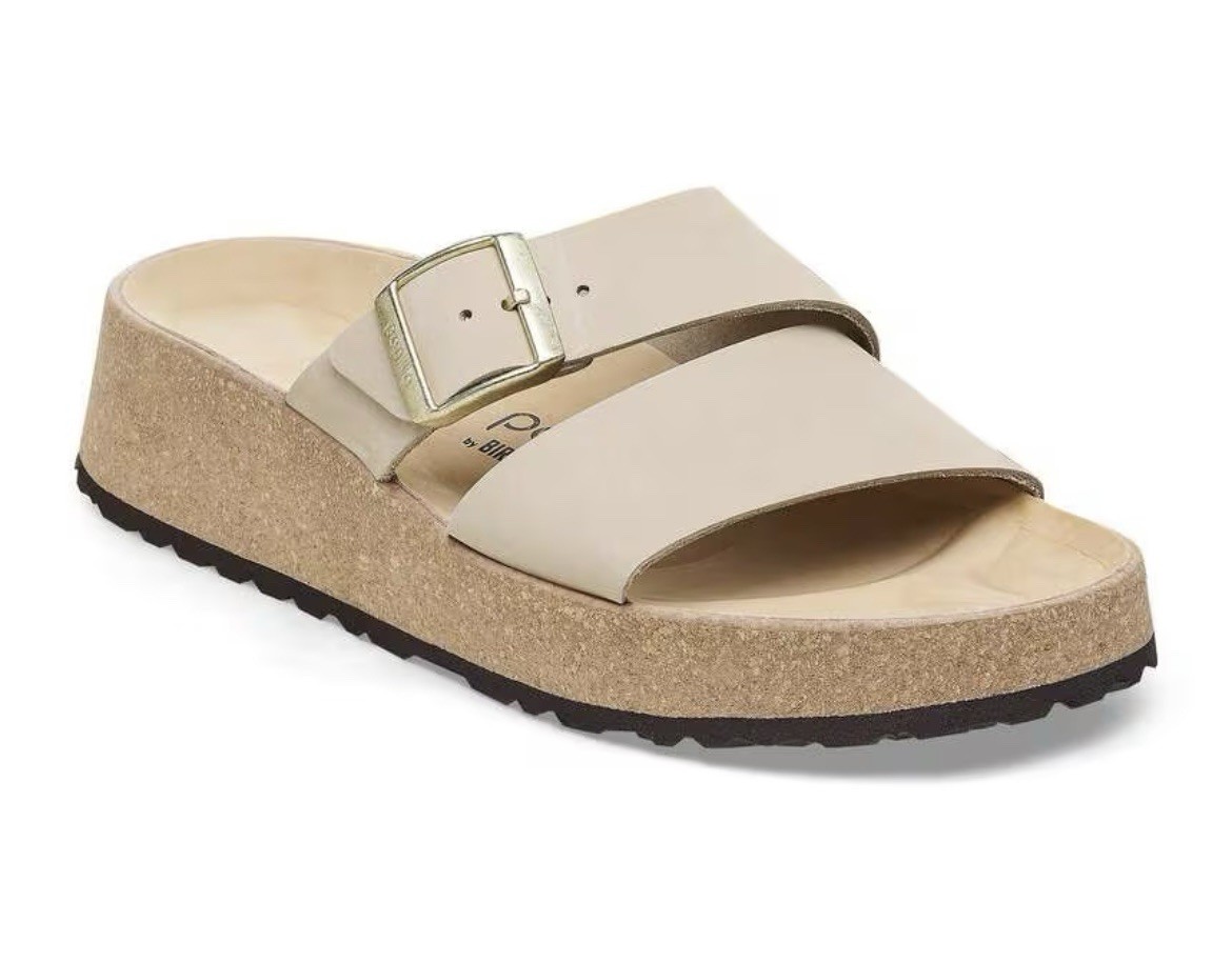 Birkenstock Papillio Sandals 38 Almina Nubuck 7.5 Double Strap Sandcastle $140