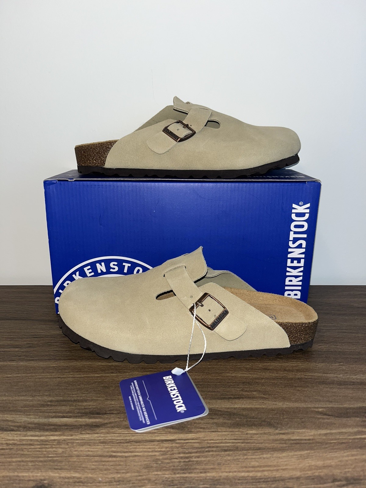 Birkenstock Boston Suede Clogs Leather Taupe Soft Flat Comfort Sz 43 10M