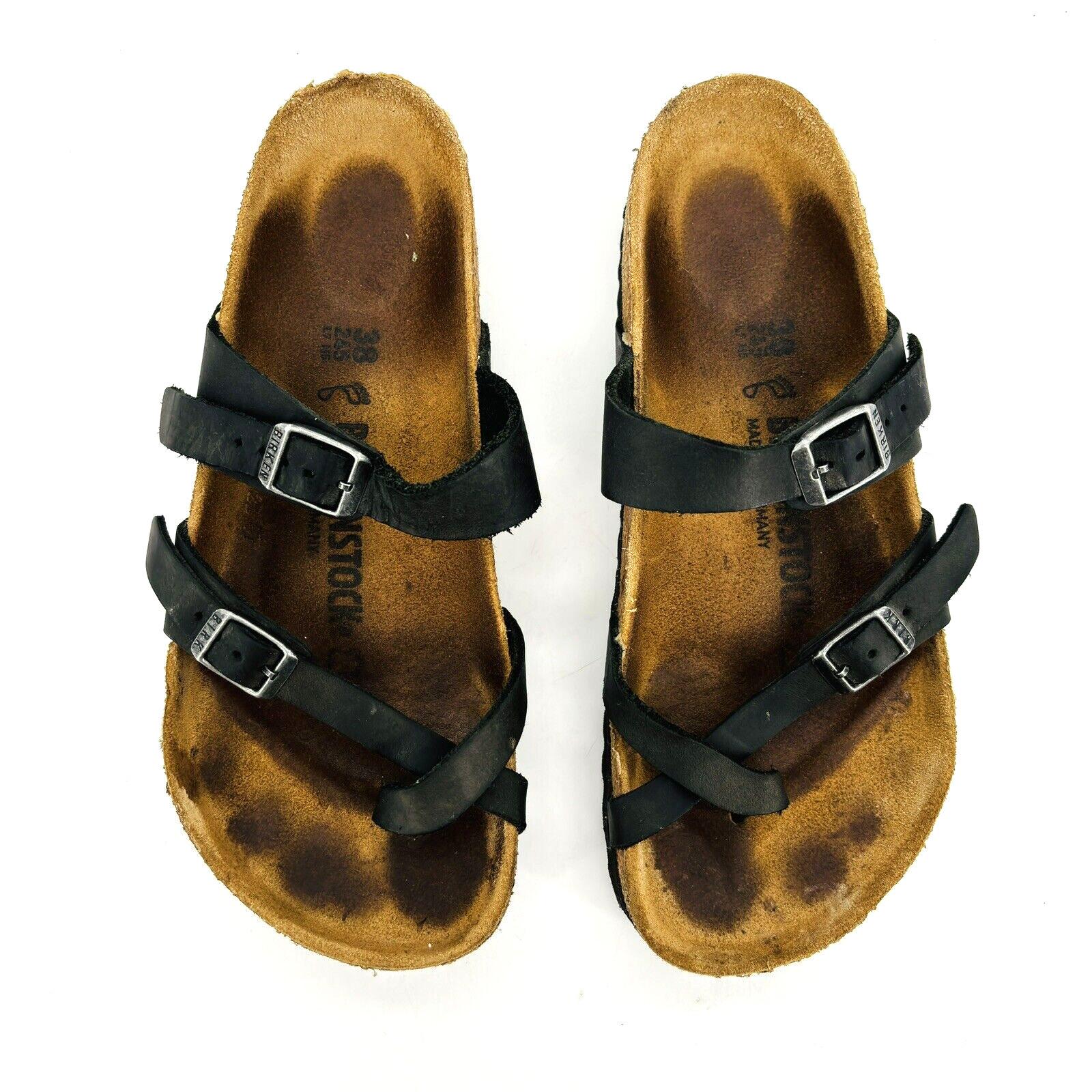 Womens 7 (Mens 5) 38 Regular Birkenstock Mayari Black Leather Sandals Toe Ring