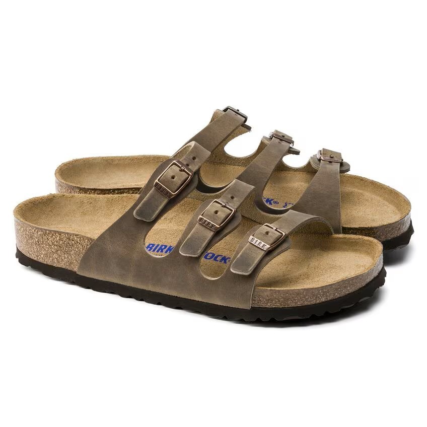 Birkenstock Florida Soft Footbed Leather Sandal Tobacco Oil- Sz 37
