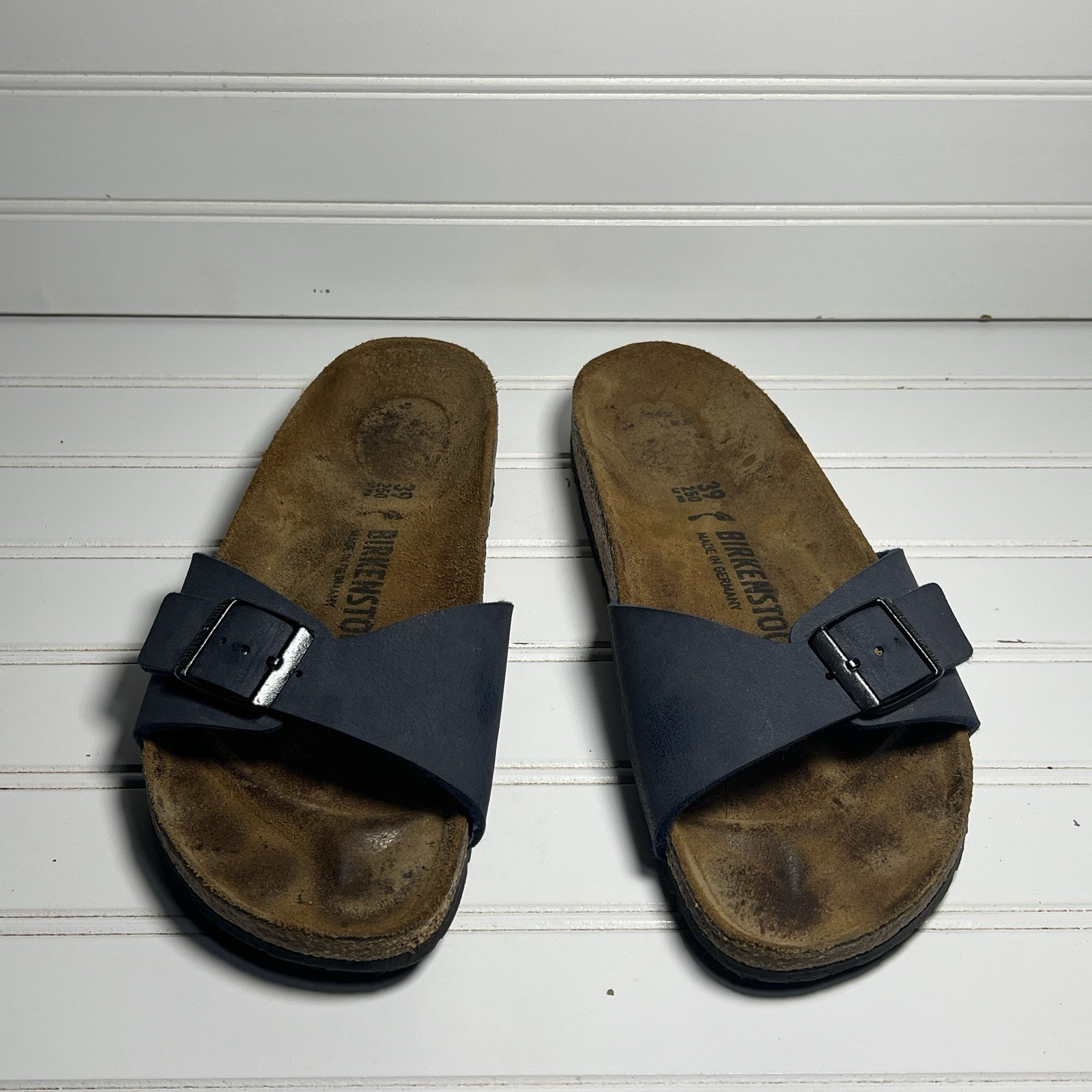 Birkenstock Madrid Leather Slide On Sandals Navy Size 39
