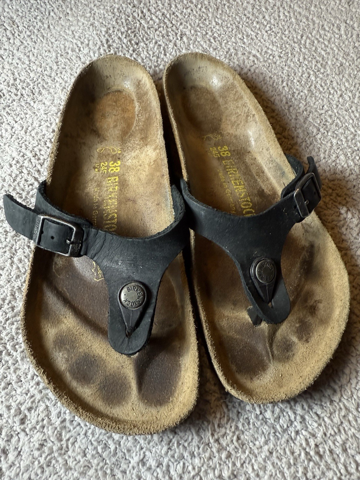 Birkenstock Gizeh Black Leather Strap Thong Cork Sandals Size 38 Womens 7/7.5