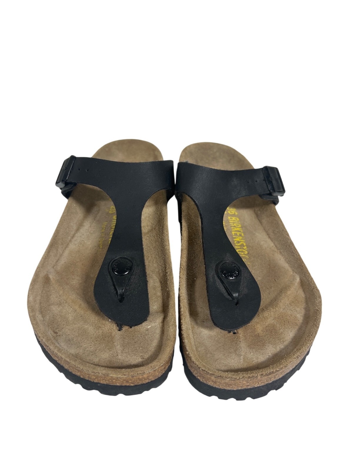 Black Birkenstock Gizeh Thong Sandals Leather Footbed size 7 EU 36 Womens