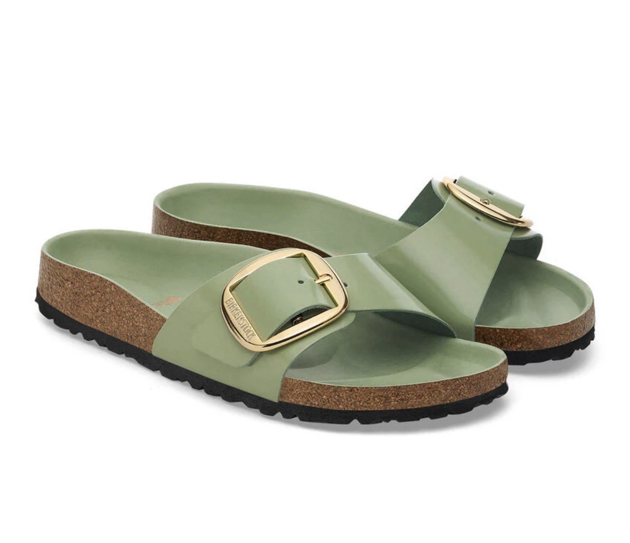 Birkenstock Madrid Big Buckle Green Tea High Shine Genuine Leather Sandals Sz 10