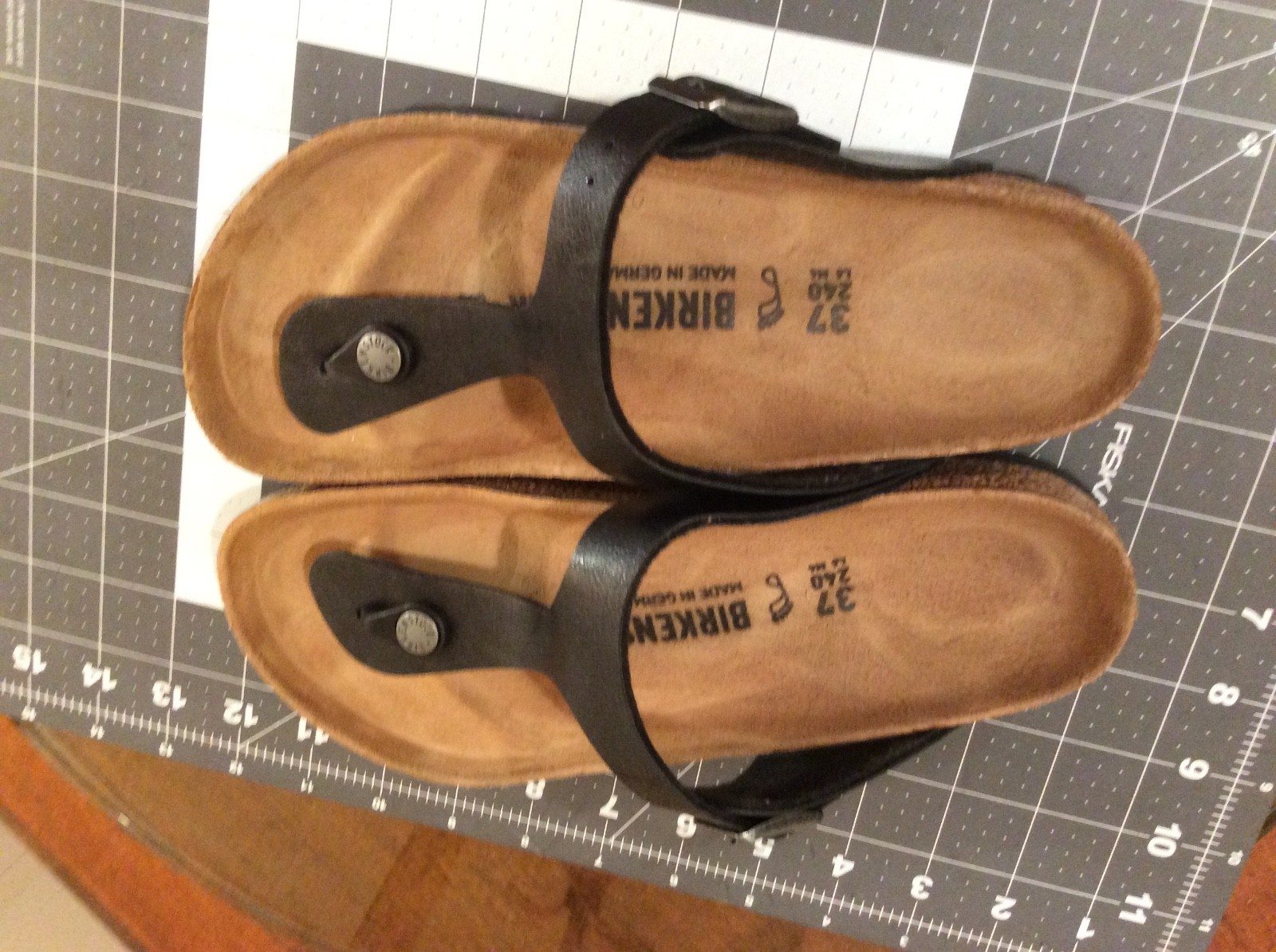 Birkenstock Gizeh Sandals Women 37 Black Leather T-Strap Thong Made in Germany