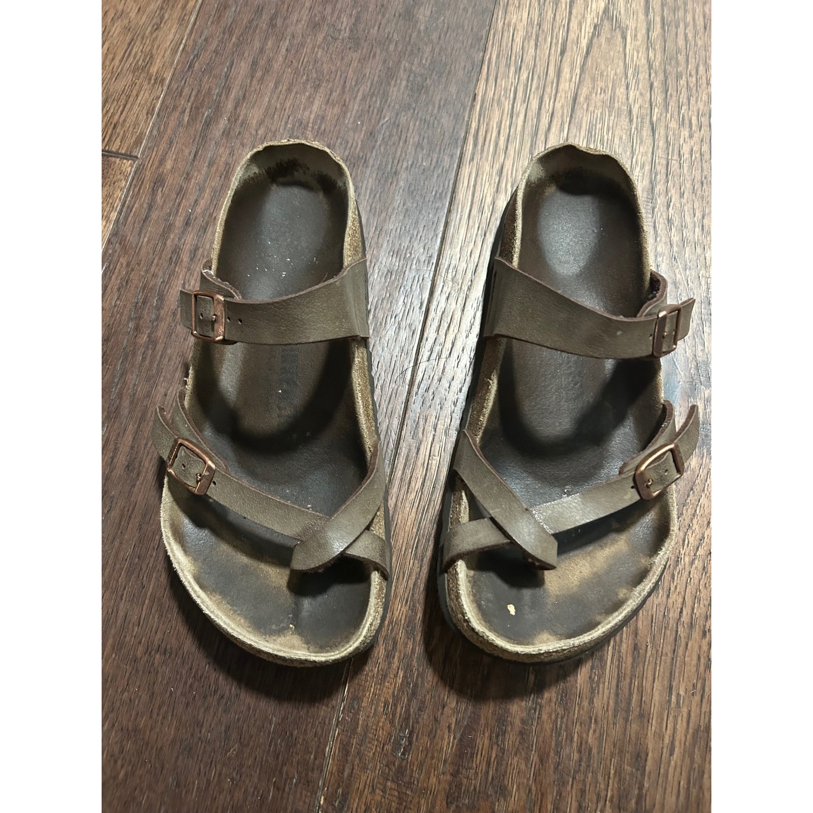 Birkenstock Gizeh Thong Sandals Brown Leather Buckle Cork Footbed Womens Size 40